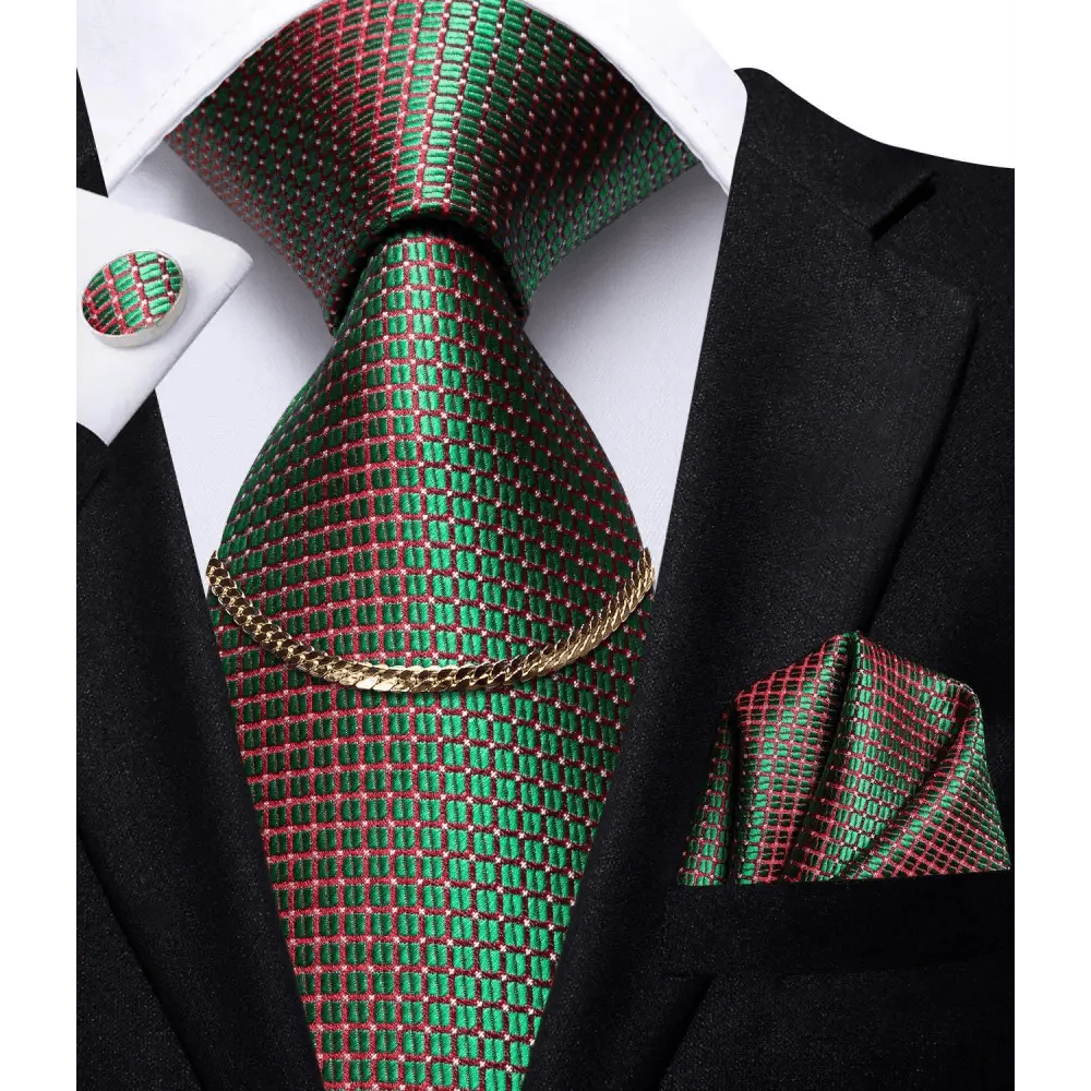 Business Black Silk Necktie Chain Classic Tie Square Handkerchief Elegant Cufflink Wedding Formal Neckties For Men Stevvex