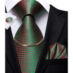 Business Black Silk Necktie Chain Classic Tie Square Handkerchief Elegant Cufflink Wedding Formal Neckties For Men Stevvex