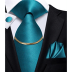 Business Black Silk Necktie Chain Classic Tie Square Handkerchief Elegant Cufflink Wedding Formal Neckties For Men Stevvex