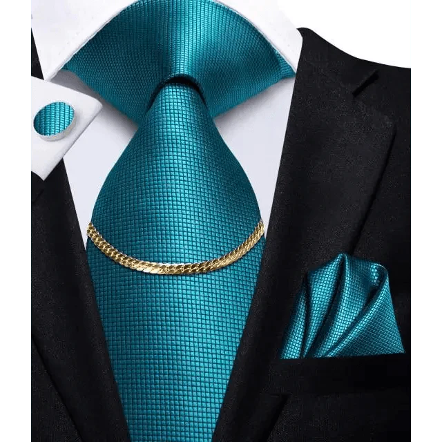 Business Black Silk Necktie Chain Classic Tie Square Handkerchief Elegant Cufflink Wedding Formal Neckties For Men Stevvex