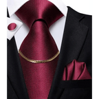 Business Black Silk Necktie Chain Classic Tie Square Handkerchief Elegant Cufflink Wedding Formal Neckties For Men Stevvex
