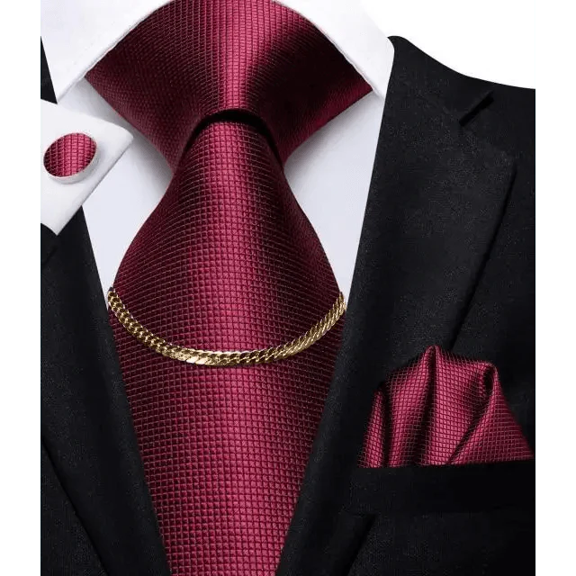 Business Black Silk Necktie Chain Classic Tie Square Handkerchief Elegant Cufflink Wedding Formal Neckties For Men Stevvex