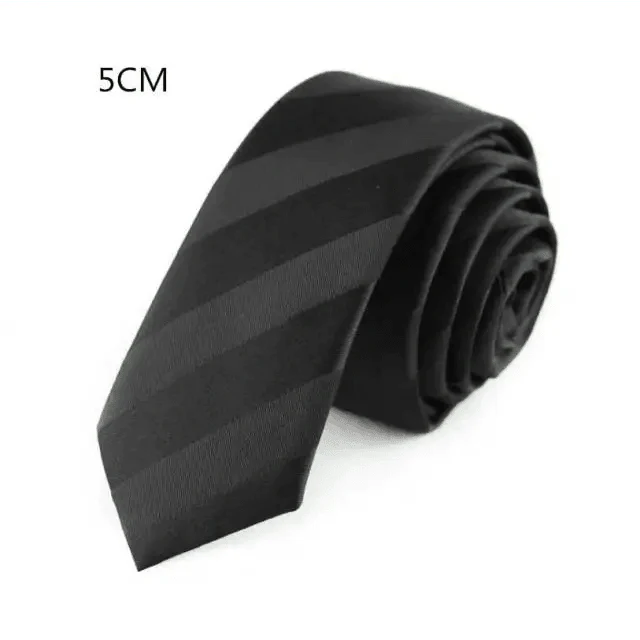 Business Black Skinny Ties Polyester Silk Necktie For Men Washable Formal Office Simple Design Necties Solid Color Skinny Tie Slim Necktie For Men Stevvex
