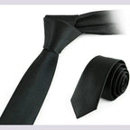 Business Black Skinny Ties Polyester Silk Necktie For Men Washable Formal Office Simple Design Necties Solid Color Skinny Tie Slim Necktie For Men Stevvex