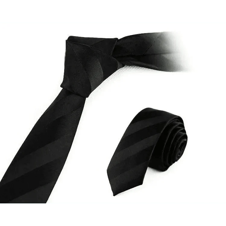 Business Black Skinny Ties Polyester Silk Necktie For Men Washable Formal Office Simple Design Necties Solid Color Skinny Tie Slim Necktie For Men Stevvex