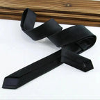 Business Black Skinny Ties Polyester Silk Necktie For Men Washable Formal Office Simple Design Necties Solid Color Skinny Tie Slim Necktie For Men Stevvex