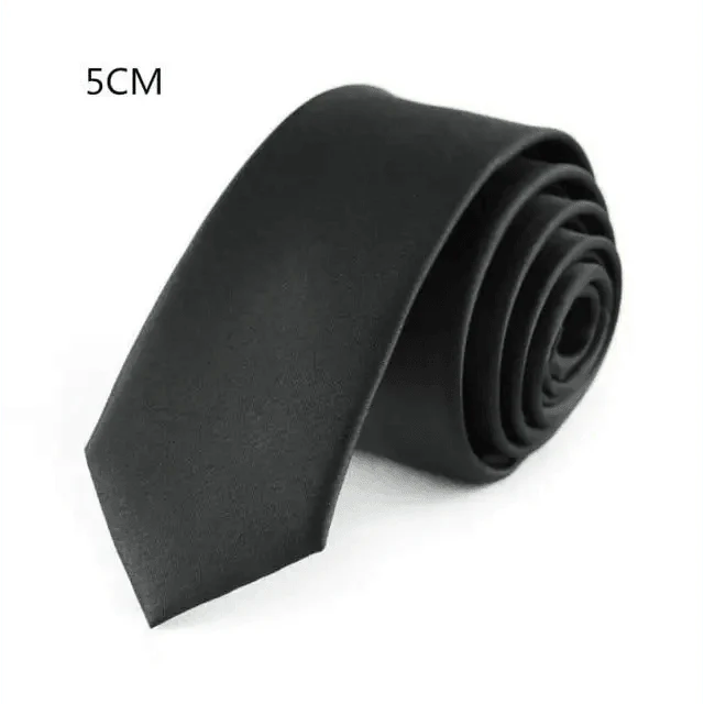 Business Black Skinny Ties Polyester Silk Necktie For Men Washable Formal Office Simple Design Necties Solid Color Skinny Tie Slim Necktie For Men Stevvex