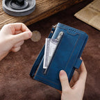 Business Blue New Cards Flip Leather Case For iPhone 14 13 12 11 Pro Max 10 X 6 6s 7 8 Plus XR XS Max Multifunctional Wallet Phone Case  Multi-Card Wallet Leather iphone Case Stevvex