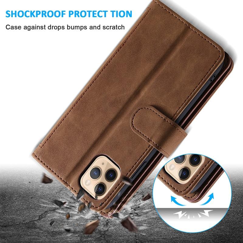 Business Blue New Cards Flip Leather Case For iPhone 14 13 12 11 Pro Max 10 X 6 6s 7 8 Plus XR XS Max Multifunctional Wallet Phone Case  Multi-Card Wallet Leather iphone Case Stevvex