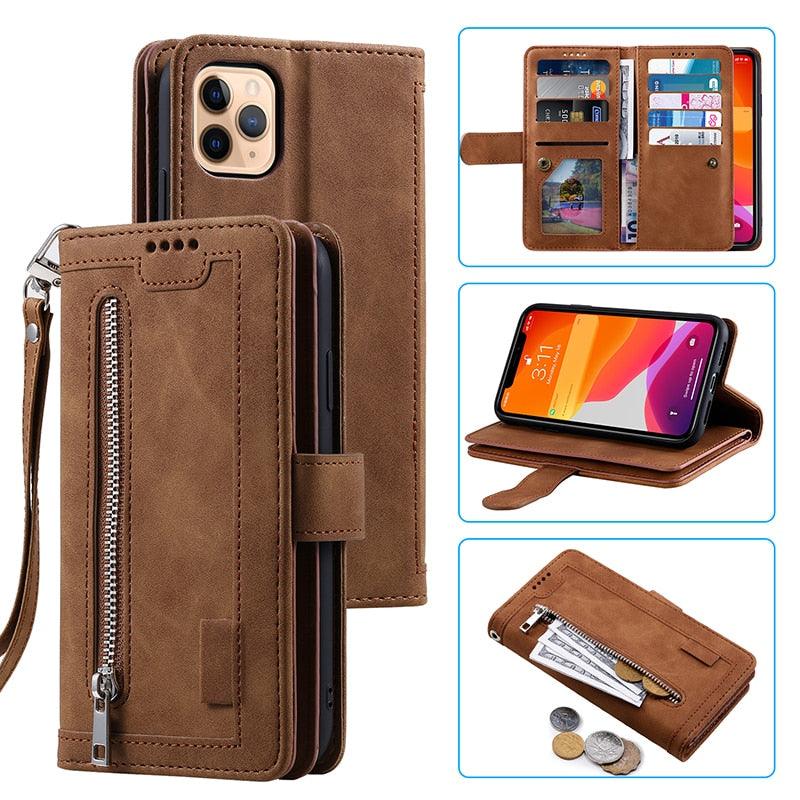 Business Blue New Cards Flip Leather Case For iPhone 14 13 12 11 Pro Max 10 X 6 6s 7 8 Plus XR XS Max Multifunctional Wallet Phone Case  Multi-Card Wallet Leather iphone Case Stevvex