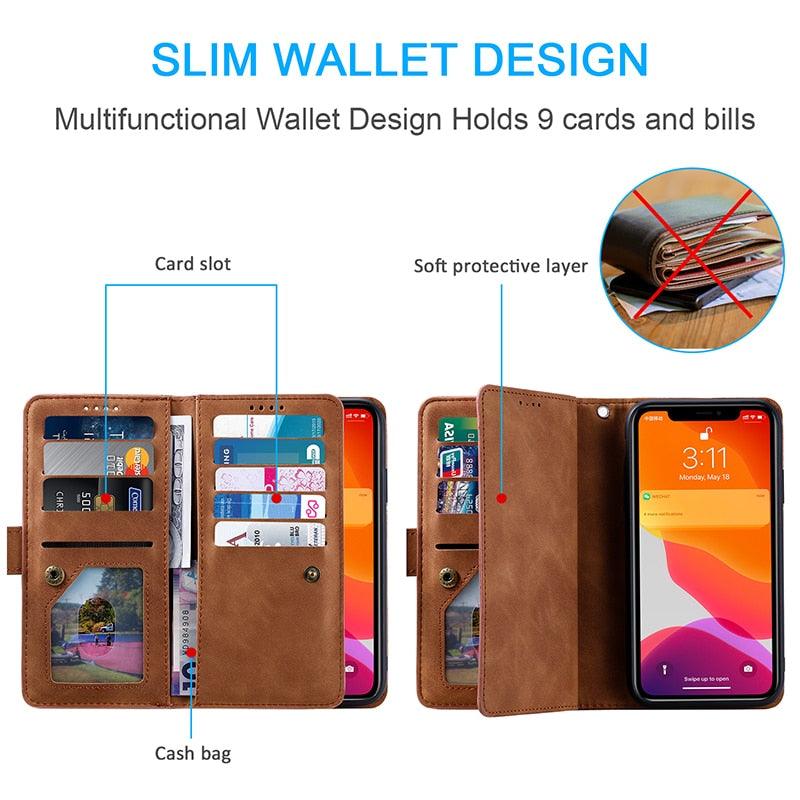 Business Blue New Cards Flip Leather Case For iPhone 14 13 12 11 Pro Max 10 X 6 6s 7 8 Plus XR XS Max Multifunctional Wallet Phone Case  Multi-Card Wallet Leather iphone Case Stevvex