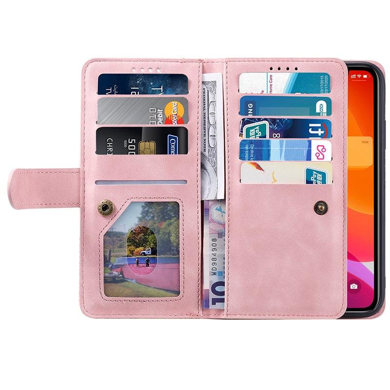 Business Blue New Cards Flip Leather Case For iPhone 14 13 12 11 Pro Max 10 X 6 6s 7 8 Plus XR XS Max Multifunctional Wallet Phone Case  Multi-Card Wallet Leather iphone Case Stevvex