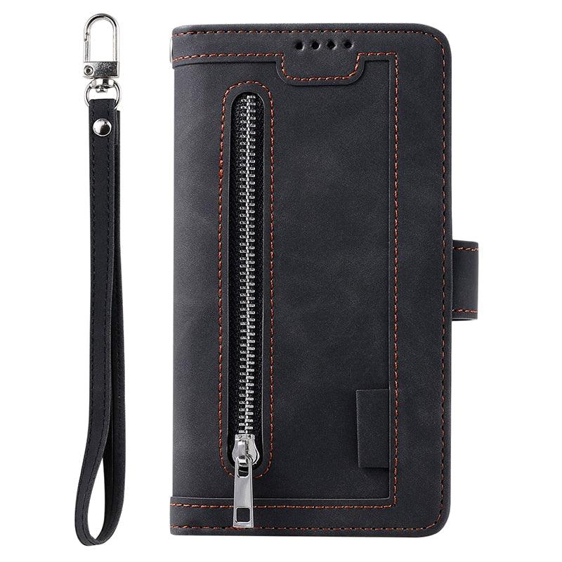 Business Blue New Cards Flip Leather Case For iPhone 14 13 12 11 Pro Max 10 X 6 6s 7 8 Plus XR XS Max Multifunctional Wallet Phone Case  Multi-Card Wallet Leather iphone Case Stevvex