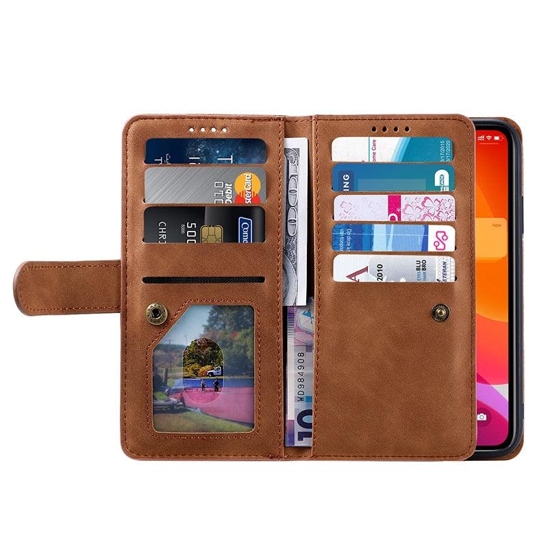 Business Blue New Cards Flip Leather Case For iPhone 14 13 12 11 Pro Max 10 X 6 6s 7 8 Plus XR XS Max Multifunctional Wallet Phone Case  Multi-Card Wallet Leather iphone Case Stevvex
