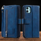 Business Blue New Cards Flip Leather Case For iPhone 14 13 12 11 Pro Max 10 X 6 6s 7 8 Plus XR XS Max Multifunctional Wallet Phone Case  Multi-Card Wallet Leather iphone Case Stevvex