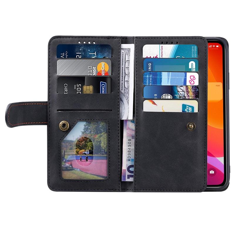 Business Blue New Cards Flip Leather Case For iPhone 14 13 12 11 Pro Max 10 X 6 6s 7 8 Plus XR XS Max Multifunctional Wallet Phone Case  Multi-Card Wallet Leather iphone Case Stevvex