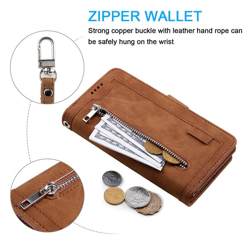 Business Blue New Cards Flip Leather Case For iPhone 14 13 12 11 Pro Max 10 X 6 6s 7 8 Plus XR XS Max Multifunctional Wallet Phone Case  Multi-Card Wallet Leather iphone Case Stevvex