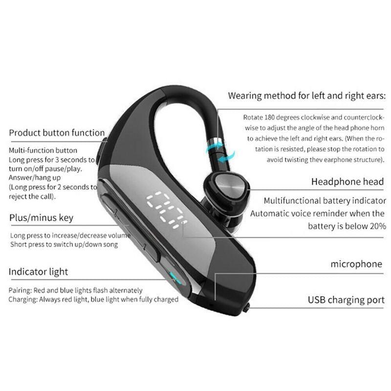 Business Bluetooth 5.0 Wireless Single-Ear Headset LED Power Display Ultra-Long Standby Earbud Headphones Wireless Black Earphone Bluetooth Noise Isolating Wireless Earbuds With Microphones Clear Calls Painless Wearing Stevvex