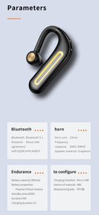 Business Bluetooth Hands-free Earphone Comfortable Single Ear Wireless Headset Waterproof Sport Earbuds 48 Working Time Wireless HD Call Headphone Bluetooth 5.0 Earbuds Noise Isolating Clear Calls Sweat Resistance Lightweight HiFi Headphone Stevvex