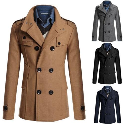 Business Classic Men Jackets Black Men Jackets Overcoat Simple Male Trench Coats Casual Winter Suit Classic Vintage Coat Comfortable Lightweight Soft Man Outdoor Jacket With Long Sleeve Stevvex