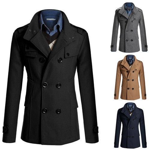 Business Classic Men Jackets Black Men Jackets Overcoat Simple Male Trench Coats Casual Winter Suit Classic Vintage Coat Comfortable Lightweight Soft Man Outdoor Jacket With Long Sleeve Stevvex