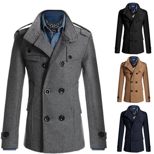 Business Classic Men Jackets Black Men Jackets Overcoat Simple Male Trench Coats Casual Winter Suit Classic Vintage Coat Comfortable Lightweight Soft Man Outdoor Jacket With Long Sleeve Stevvex