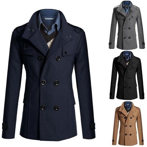 Business Classic Men Jackets Black Men Jackets Overcoat Simple Male Trench Coats Casual Winter Suit Classic Vintage Coat Comfortable Lightweight Soft Man Outdoor Jacket With Long Sleeve Stevvex
