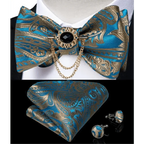 Business Elegant Gold Black Pattern Elegant Wedding Silk Bowtie Men Butterfly Fashion Bow Ties Pocket Square Classic Business Tuxedo Wedding Bowties Handkerchief Set Stevvex