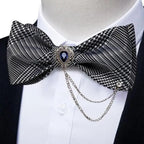 Business Elegant Gold Black Pattern Elegant Wedding Silk Bowtie Men Butterfly Fashion Bow Ties Pocket Square Classic Business Tuxedo Wedding Bowties Handkerchief Set Stevvex