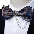 Business Elegant Gold Black Pattern Elegant Wedding Silk Bowtie Men Butterfly Fashion Bow Ties Pocket Square Classic Business Tuxedo Wedding Bowties Handkerchief Set Stevvex
