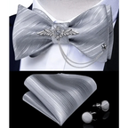 Business Elegant Gold Black Pattern Elegant Wedding Silk Bowtie Men Butterfly Fashion Bow Ties Pocket Square Classic Business Tuxedo Wedding Bowties Handkerchief Set Stevvex