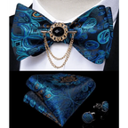Business Elegant Gold Black Pattern Elegant Wedding Silk Bowtie Men Butterfly Fashion Bow Ties Pocket Square Classic Business Tuxedo Wedding Bowties Handkerchief Set Stevvex