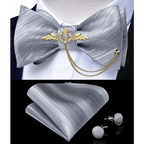 Business Elegant Gold Black Pattern Elegant Wedding Silk Bowtie Men Butterfly Fashion Bow Ties Pocket Square Classic Business Tuxedo Wedding Bowties Handkerchief Set Stevvex