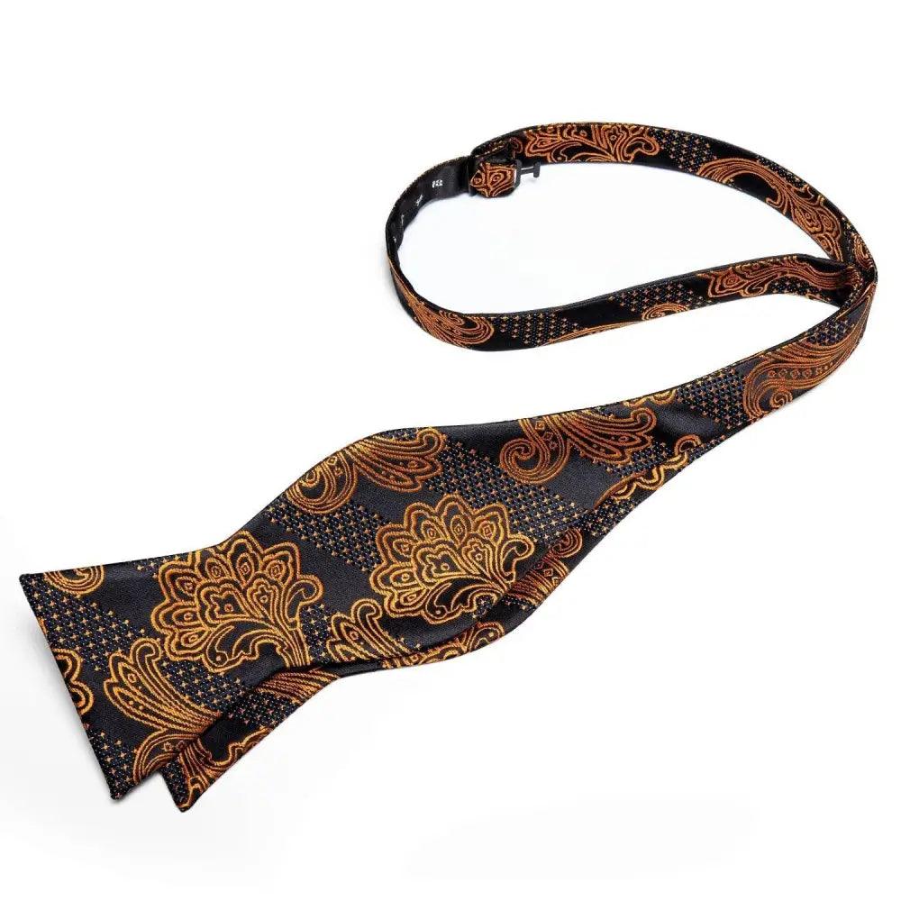 Business Elegant Gold Black Pattern Elegant Wedding Silk Bowtie Men Butterfly Fashion Bow Ties Pocket Square Classic Business Tuxedo Wedding Bowties Handkerchief Set Stevvex