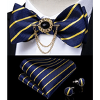 Business Elegant Gold Black Pattern Elegant Wedding Silk Bowtie Men Butterfly Fashion Bow Ties Pocket Square Classic Business Tuxedo Wedding Bowties Handkerchief Set Stevvex