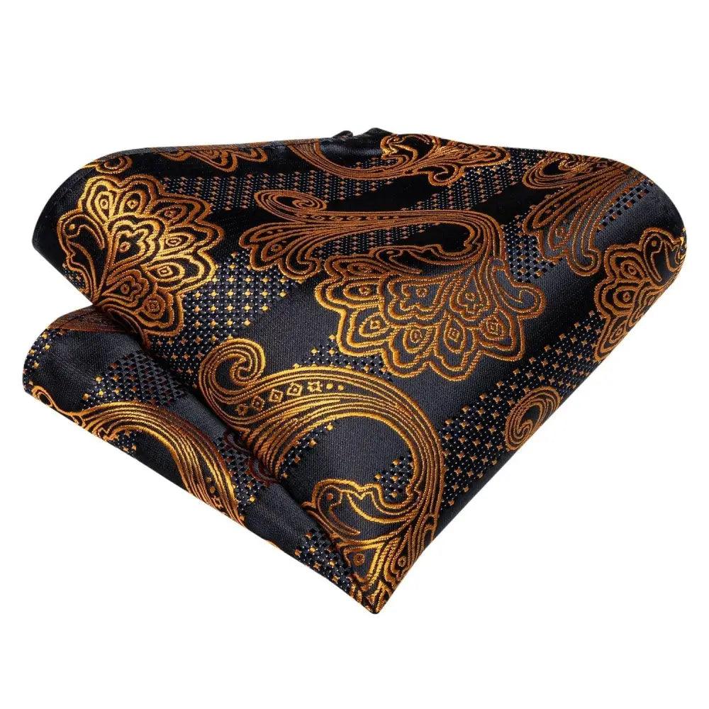 Business Elegant Gold Black Pattern Elegant Wedding Silk Bowtie Men Butterfly Fashion Bow Ties Pocket Square Classic Business Tuxedo Wedding Bowties Handkerchief Set Stevvex