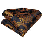 Business Elegant Gold Black Pattern Elegant Wedding Silk Bowtie Men Butterfly Fashion Bow Ties Pocket Square Classic Business Tuxedo Wedding Bowties Handkerchief Set Stevvex