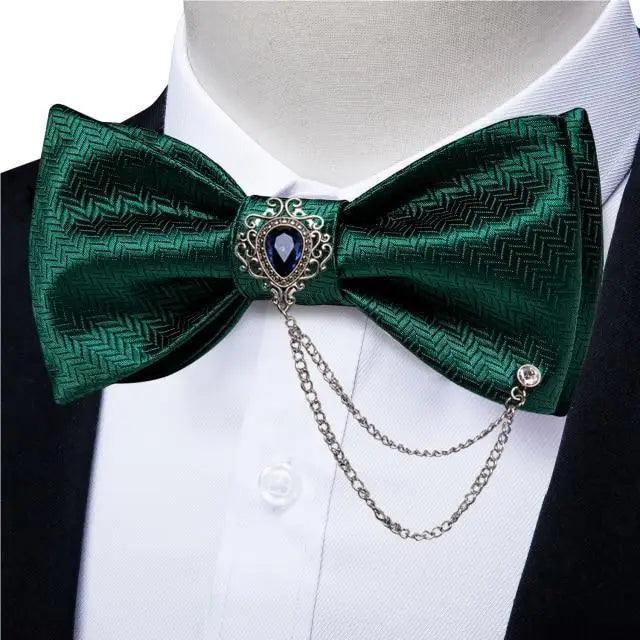 Business Elegant Gold Black Pattern Elegant Wedding Silk Bowtie Men Butterfly Fashion Bow Ties Pocket Square Classic Business Tuxedo Wedding Bowties Handkerchief Set Stevvex