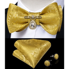 Business Elegant Gold Black Pattern Elegant Wedding Silk Bowtie Men Butterfly Fashion Bow Ties Pocket Square Classic Business Tuxedo Wedding Bowties Handkerchief Set Stevvex