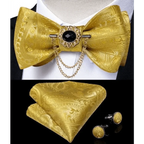 Business Elegant Gold Black Pattern Elegant Wedding Silk Bowtie Men Butterfly Fashion Bow Ties Pocket Square Classic Business Tuxedo Wedding Bowties Handkerchief Set Stevvex
