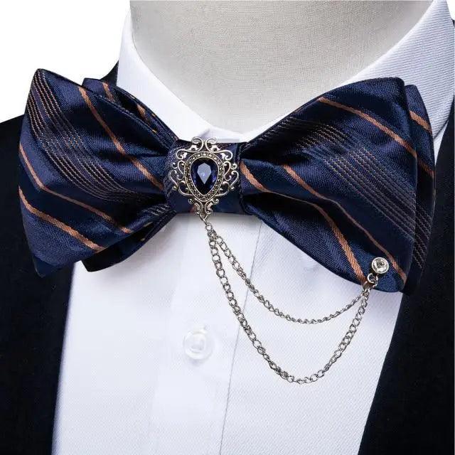 Business Elegant Gold Black Pattern Elegant Wedding Silk Bowtie Men Butterfly Fashion Bow Ties Pocket Square Classic Business Tuxedo Wedding Bowties Handkerchief Set Stevvex