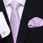 Business Men Silk Necktie Cufflinks Set Luxury Design Necktie With Handkerchief Necktie For Casual And Daily Wear Classic Men Flower Ties Wedding Handkerchief Cufflinks Set Stevvex