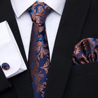Business Men Silk Necktie Cufflinks Set Luxury Design Necktie With Handkerchief Necktie For Casual And Daily Wear Classic Men Flower Ties Wedding Handkerchief Cufflinks Set Stevvex