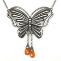 Butterfly Agate Pendant Necklace With Orange Teardrop