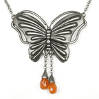 Butterfly Agate Pendant Necklace With Orange Teardrop