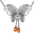 Butterfly Agate Pendant Necklace With Orange Teardrop