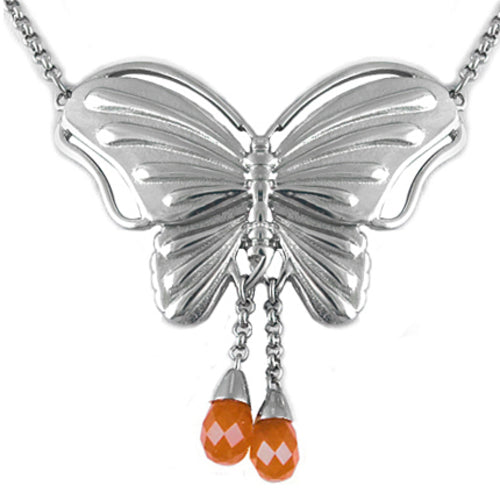 Butterfly Agate Pendant Necklace With Orange Teardrop