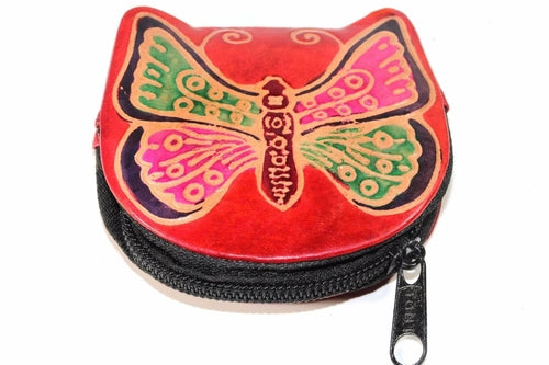 Butterfly Coin Purse Leather Small Zippered Change Bag