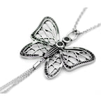 Butterfly Cubic Zirconia Tassel Pendant Necklace Silver