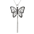 Butterfly Cubic Zirconia Tassel Pendant Necklace Silver